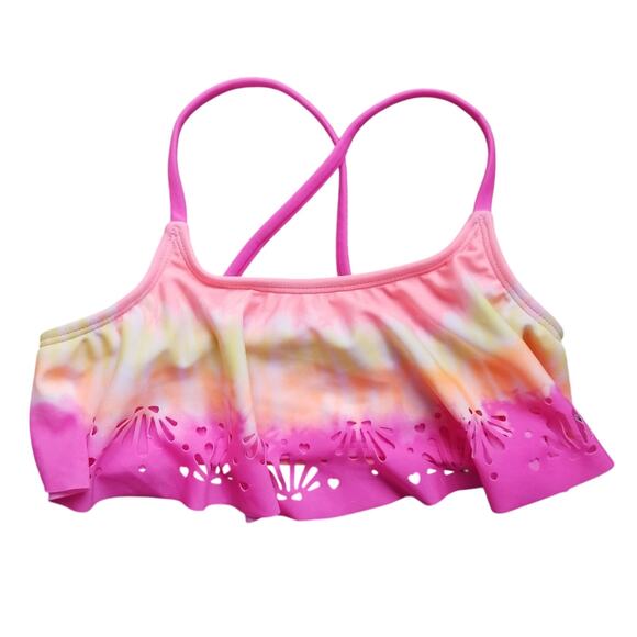 Pink Tie Dye Flounce Eyelet UPF 50+ Bikini Swim Top, Girls Size: M (7/8) *NWT - Picture 1 of 4